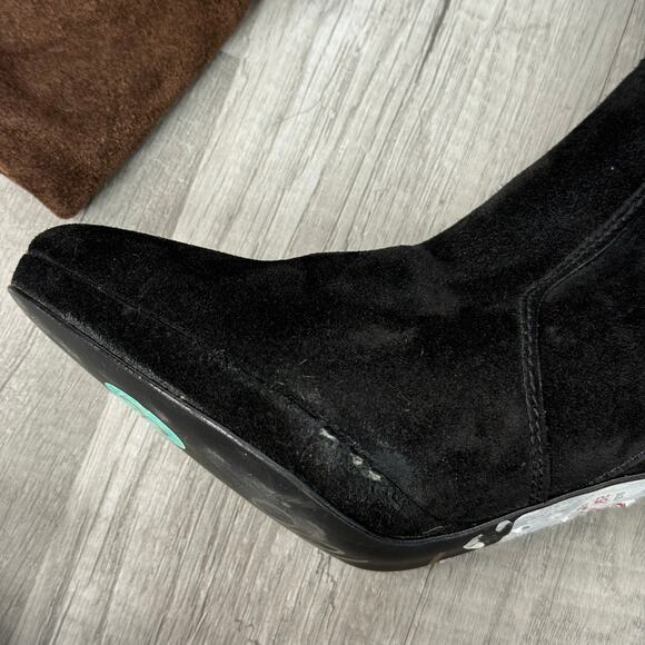 Carisma Made In Italy Black andBrown Suede Gold Chain Tall Boots Size 8 - Picture 7 of 8